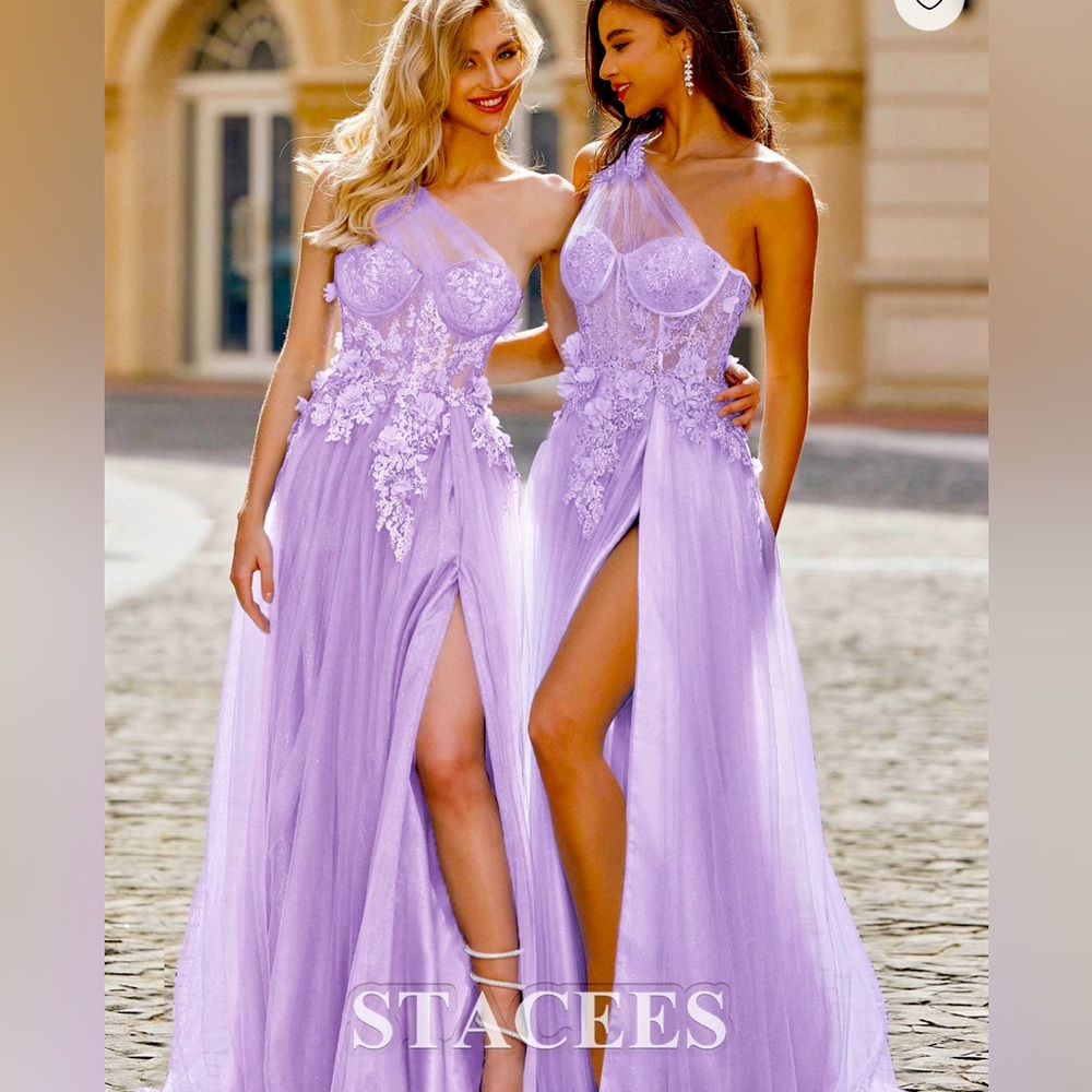 A-line Princess One-Shoulder Sleeveless Sweep Train Tulle Prom Dress
